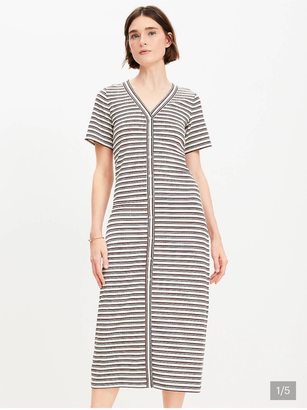 Loft henley striped short sleeve midi dress